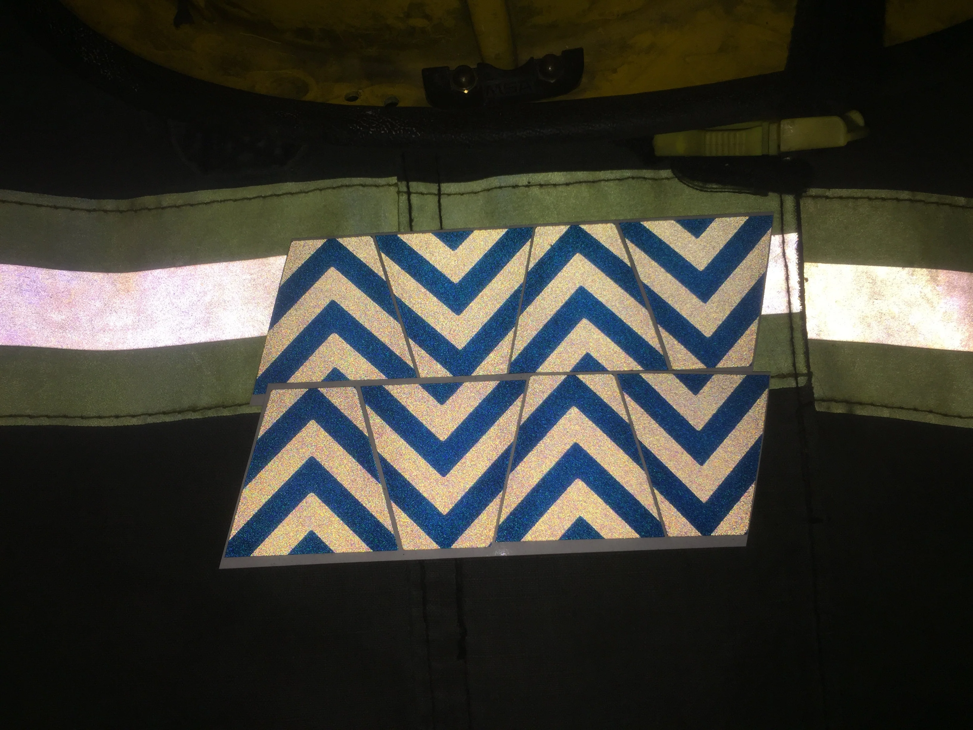 BLACKED OUT BLACK AND BLUE CHEVRON REFLECTIVE HELMET (TET) TETRAHEDRON 8 PACK - Image 2