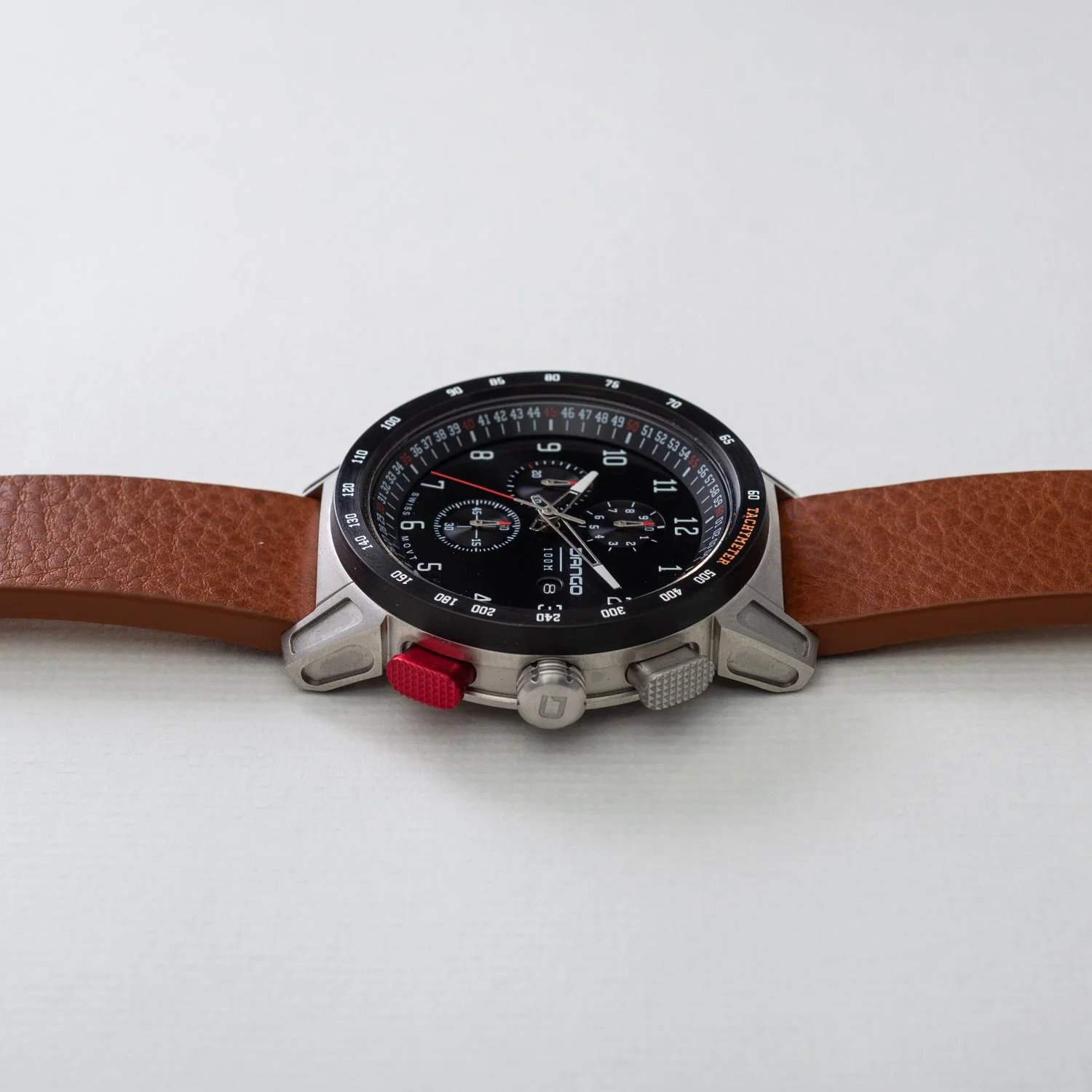 CR-01 - CHRONO WATCH WITH ITALIAN LEATHER STRAP - WHISKEY BROWN - Image 2
