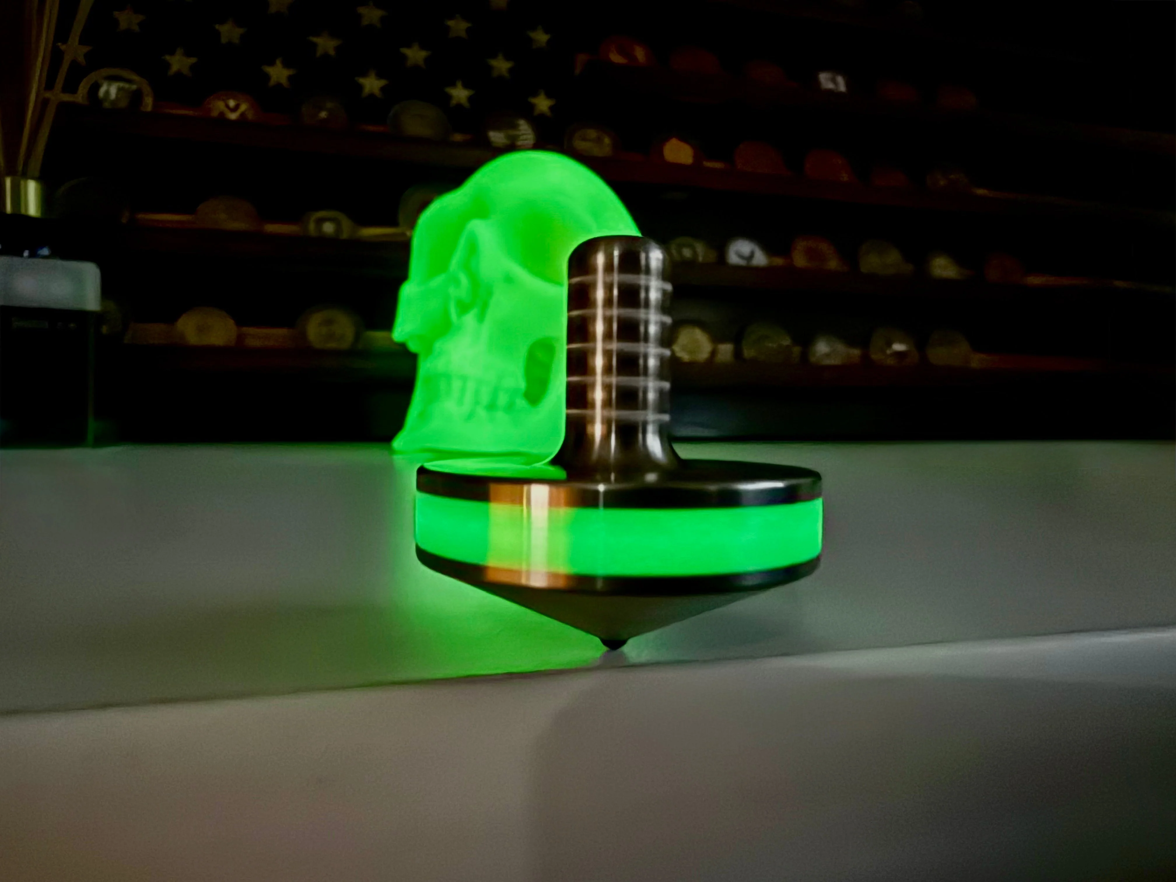 Tip Top Extreme - Tungsten / Titanium / UGM Glow - Spinning Top + Delrin Stand by Maratac® - Image 4