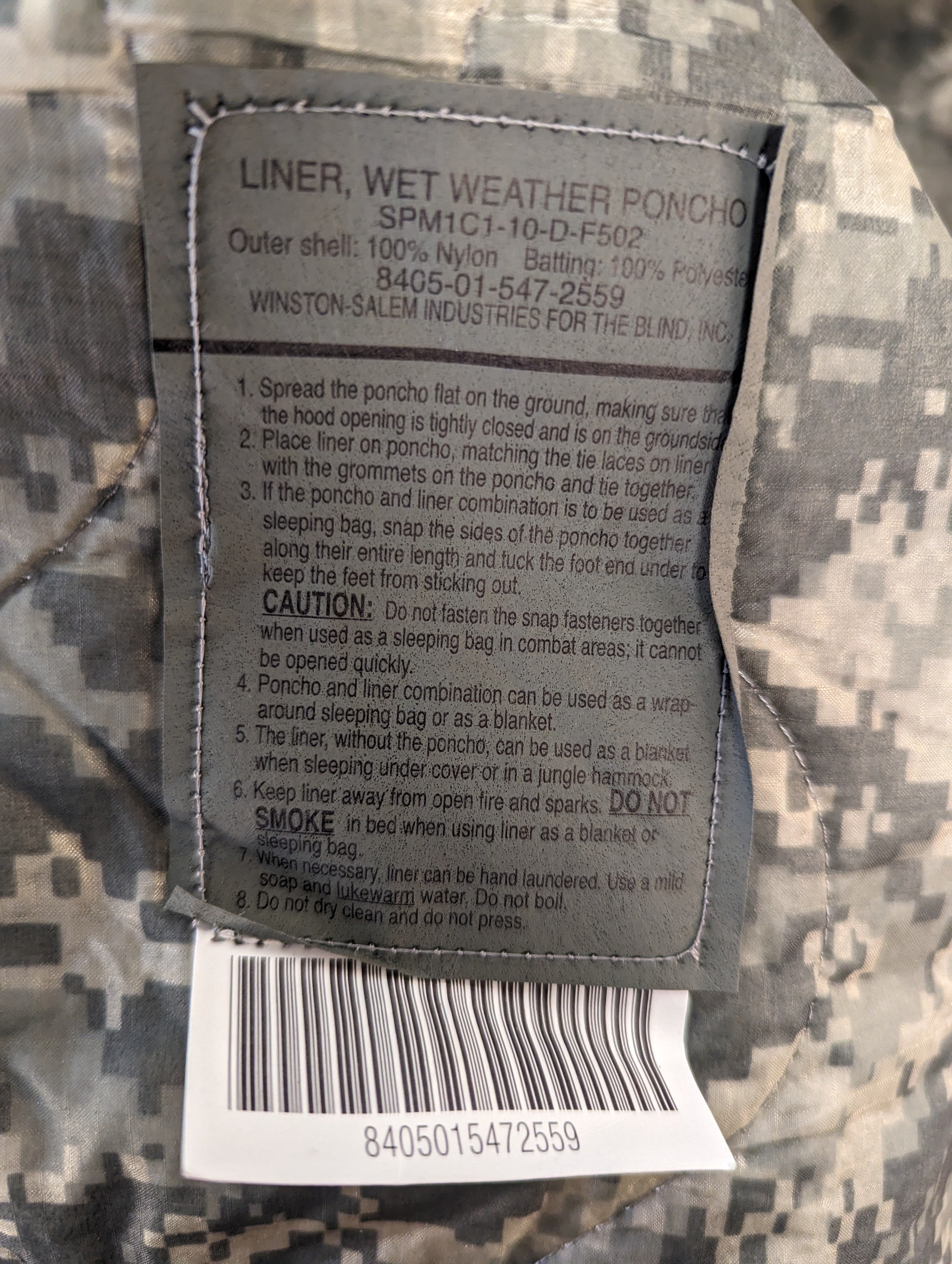 Wet Weather Poncho Liner - ACU - Image 9